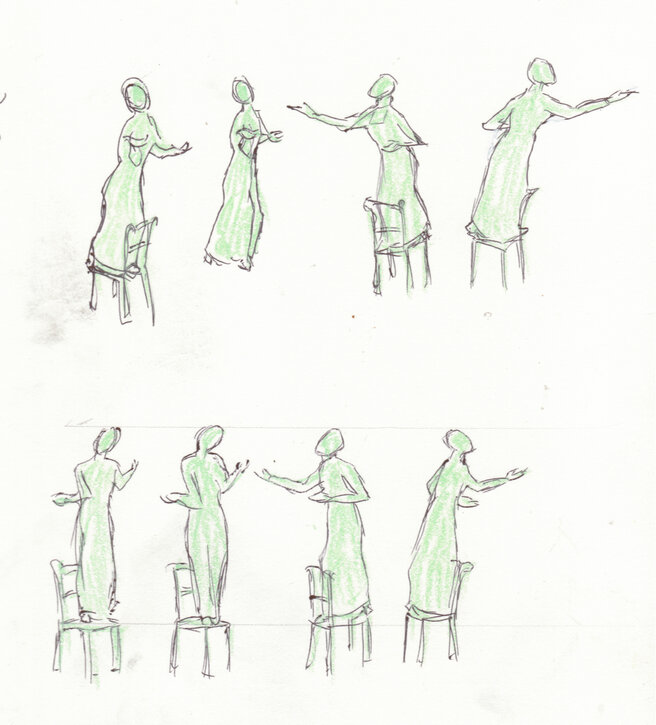 Gestural drawings for 'Our Emmeline' statue 