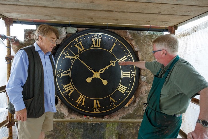 Francis with Grant Lees of Galashiels, who restored the mechanism of the tower clock