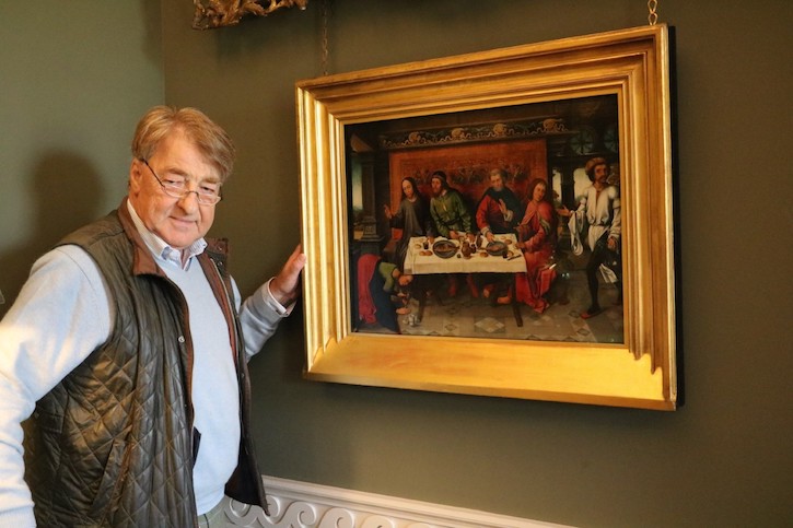 Francis with the painting 'Jesus at the House of Simon', by the studio of Dirk Bouts
