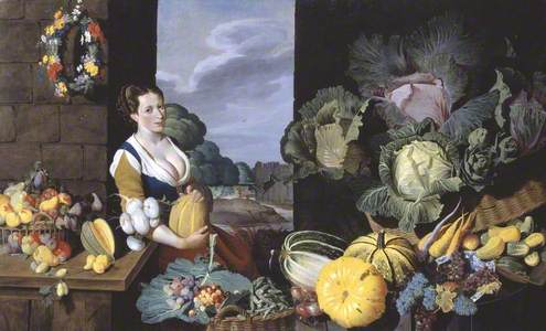 Cookmaid with Still Life of Vegetables and Fruit