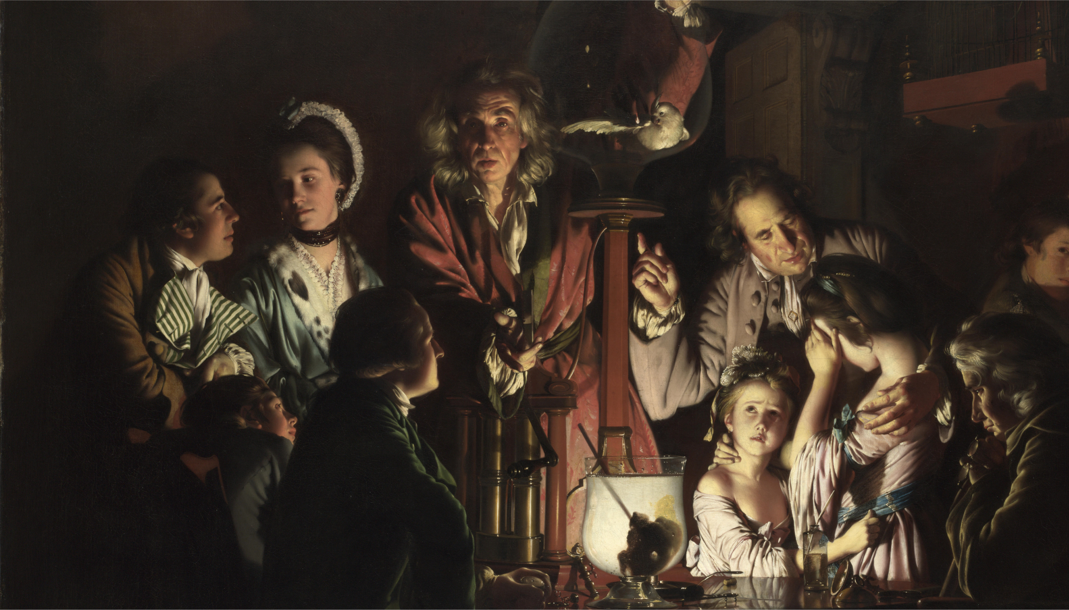 A detail from <i>An Experiment on a Bird in the Air Pump</i>, 1765, oil on canvas by Joseph Wright of Derby (1734–1797). Image credit : The National Gallery, London