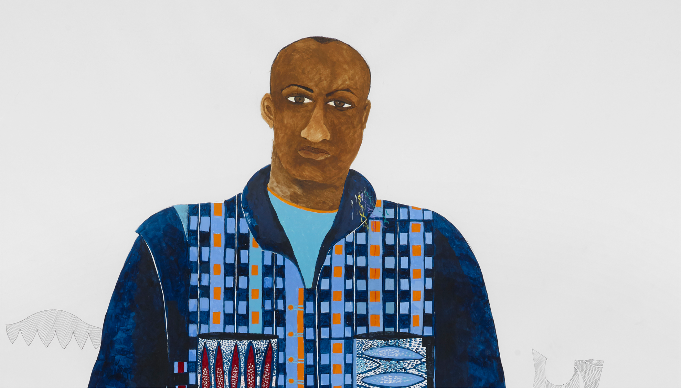 A detail from <i>The Tailor</i>, 2010, acrylic on paper by Lubaina Himid (b.1954) © the artist. Image credit: Manchester Art Gallery